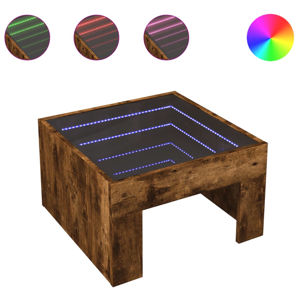 Table basse avec LED infini chêne fumé 50x50x30 cm - XIOS
