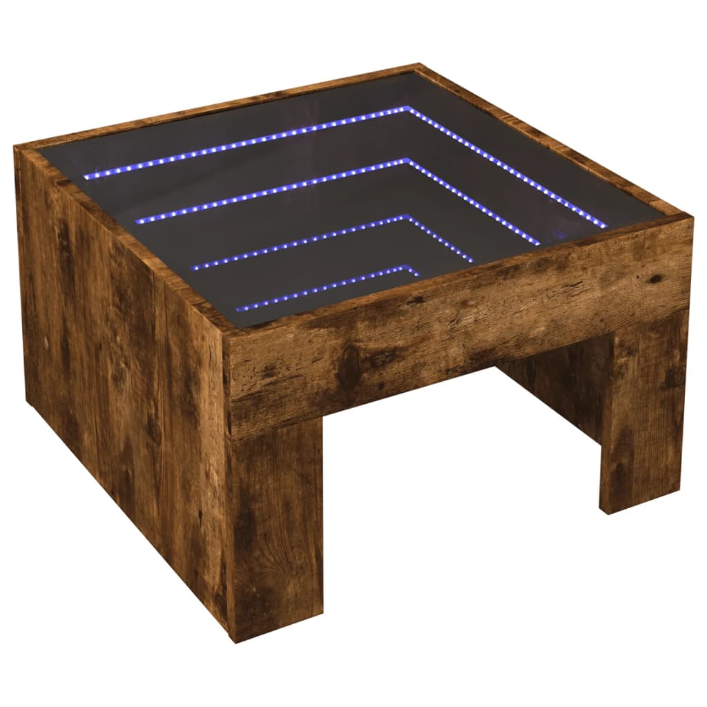 Table basse avec LED infini chêne fumé 50x50x30 cm - XIOS