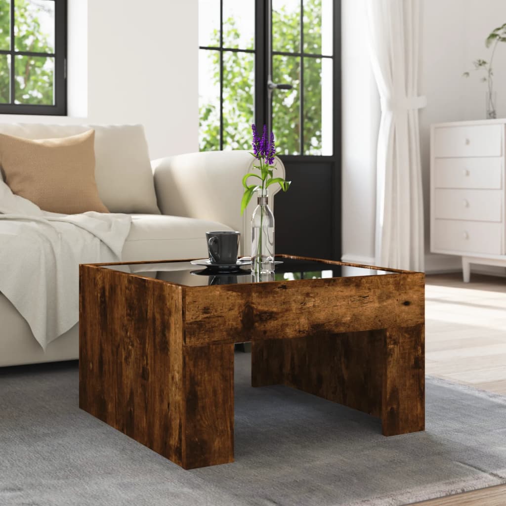 Table basse avec LED infini chêne fumé 50x50x30 cm - XIOS