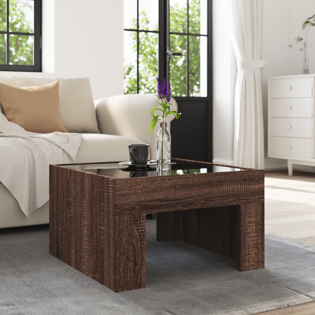 Table basse avec LED infini chêne marron 50x50x30 cm - XIOS