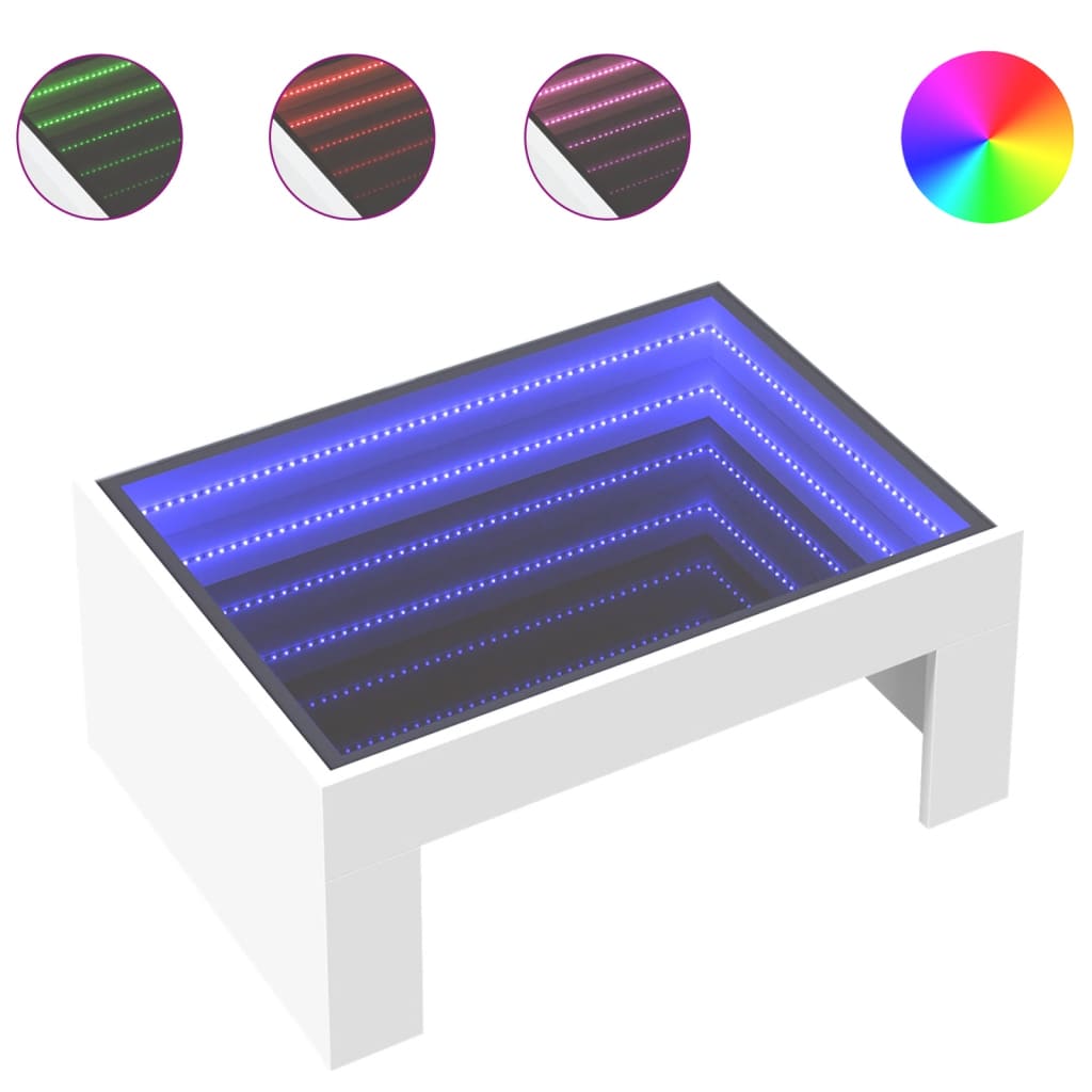 Table basse avec LED infini blanc 70x50x30 cm - XIOS