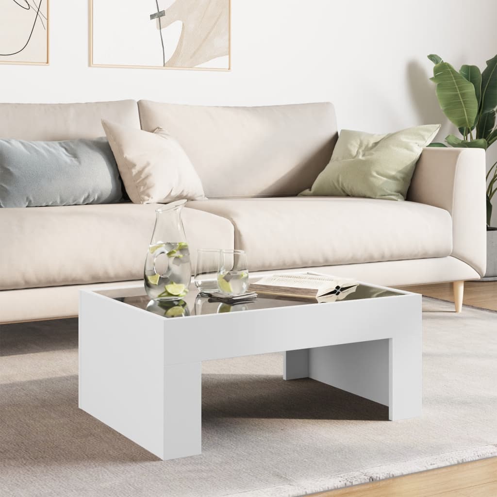 Table basse avec LED infini blanc 70x50x30 cm - XIOS