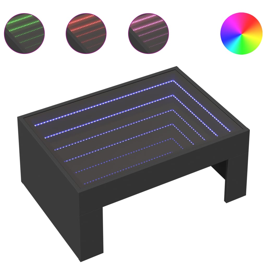 Table basse avec LED infini noir 70x50x30 cm - XIOS