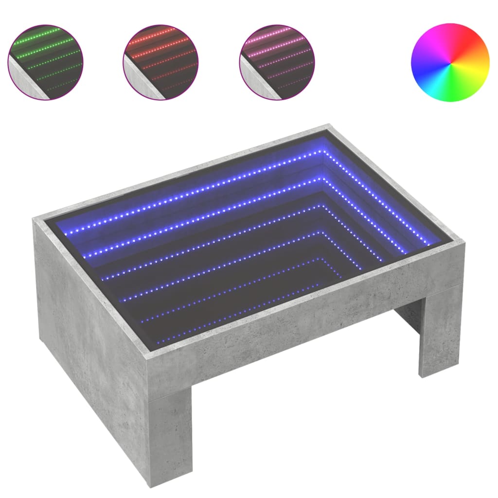 Table basse avec LED infini gris béton 70x50x30 cm - XIOS
