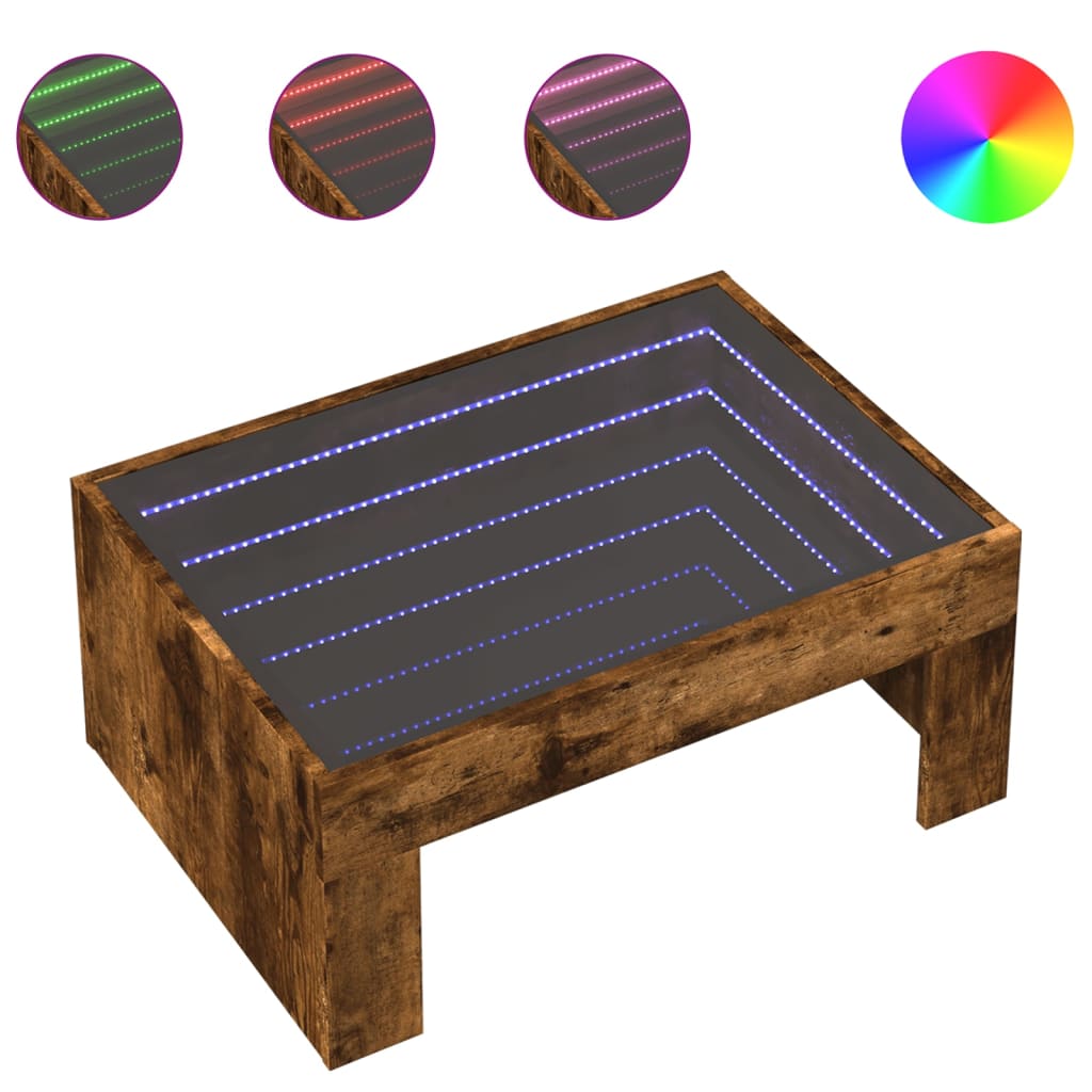 Table basse avec LED infini chêne fumé 70x50x30 cm - XIOS