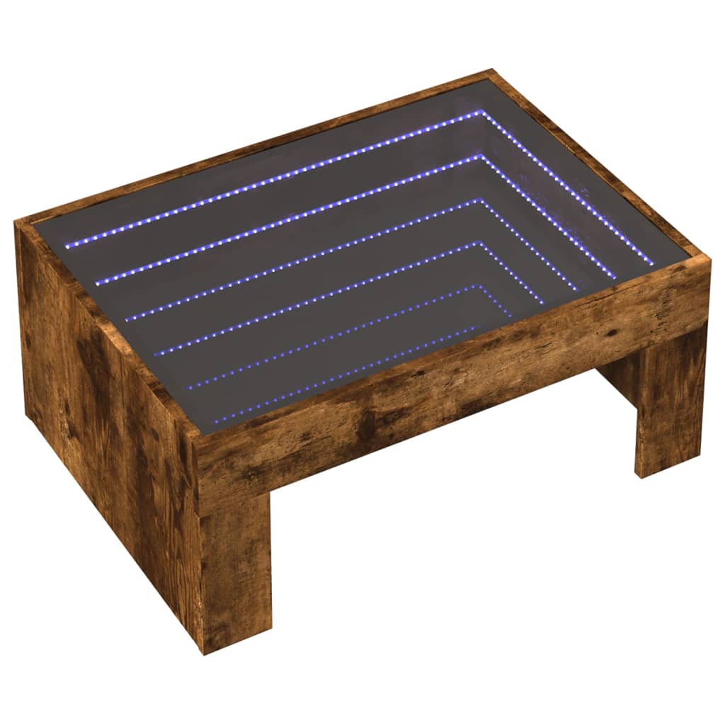 Table basse avec LED infini chêne fumé 70x50x30 cm - XIOS