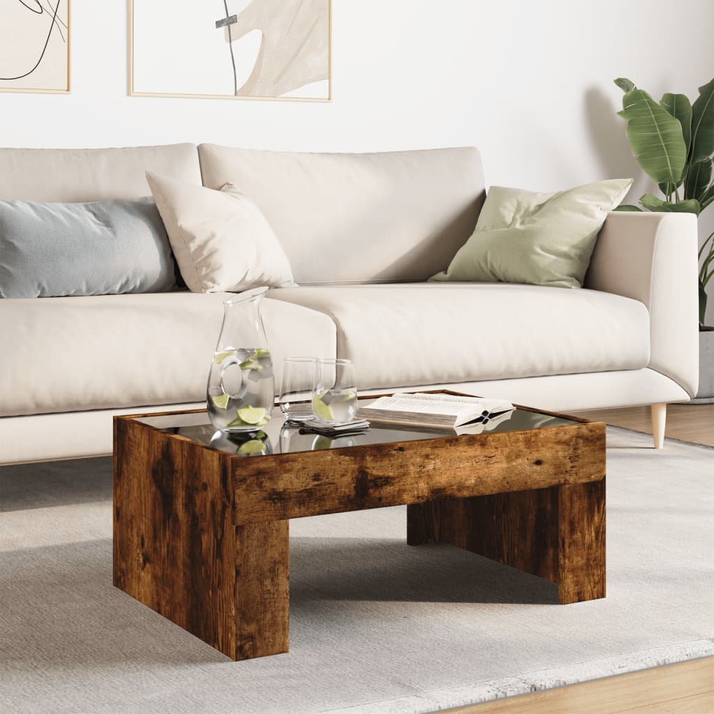 Table basse avec LED infini chêne fumé 70x50x30 cm - XIOS