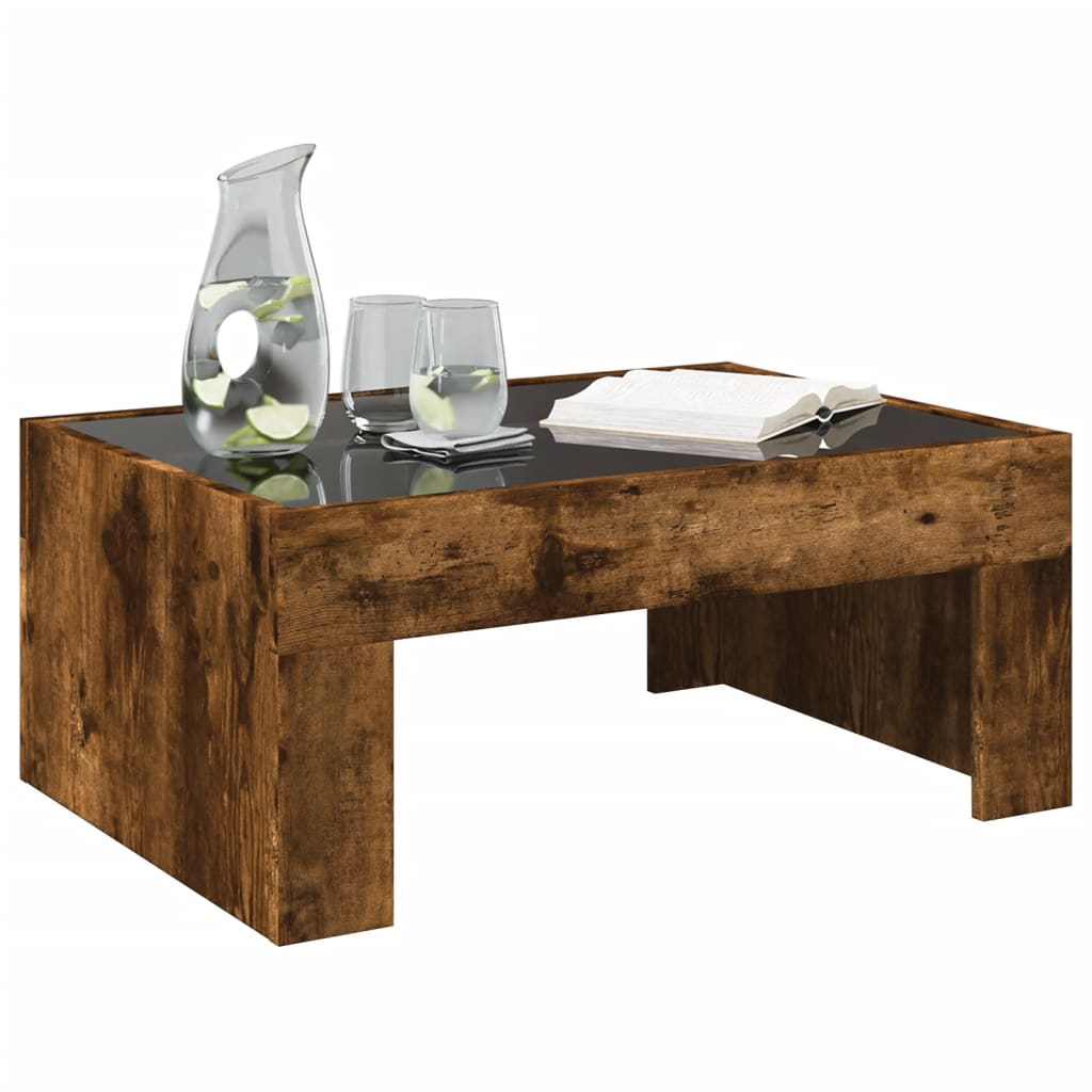 Table basse avec LED infini chêne fumé 70x50x30 cm - XIOS