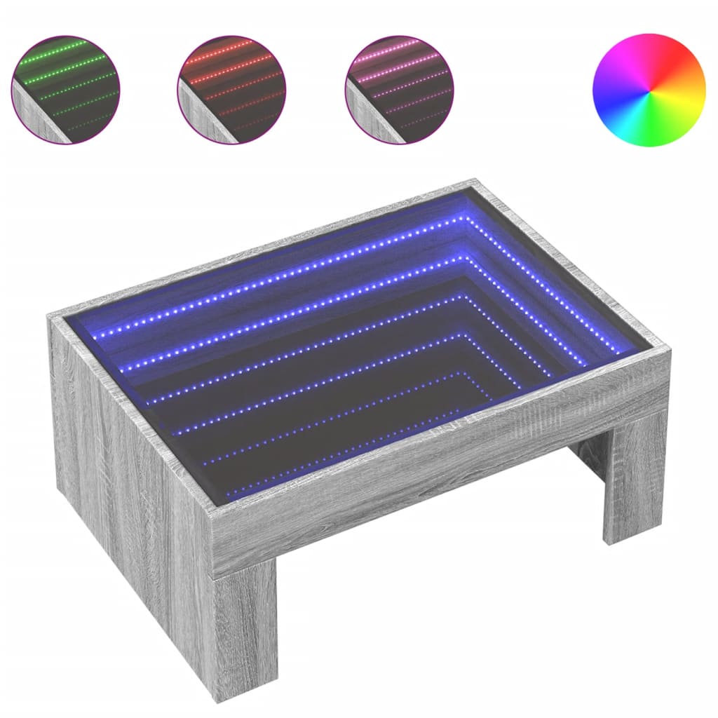 Table basse avec LED infini sonoma gris 70x50x30 cm - XIOS