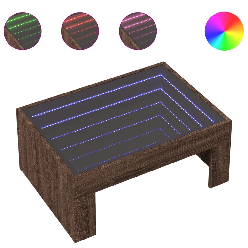 Table basse avec LED infini chêne marron 70x50x30 cm - XIOS