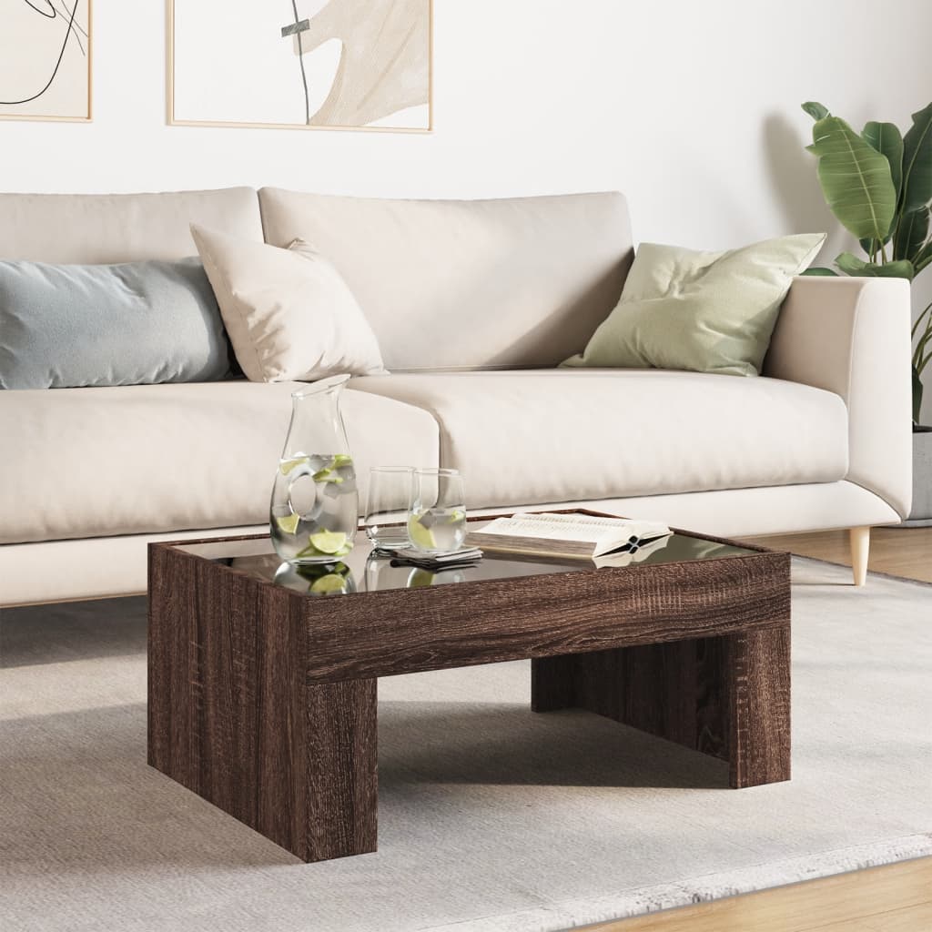 Table basse avec LED infini chêne marron 70x50x30 cm - XIOS