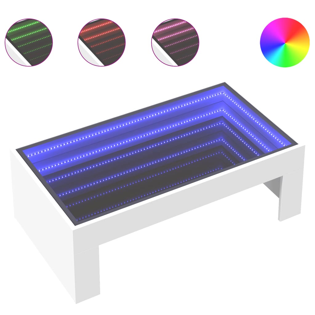 Table basse avec LED infini blanc 90x50x30 cm - XIOS