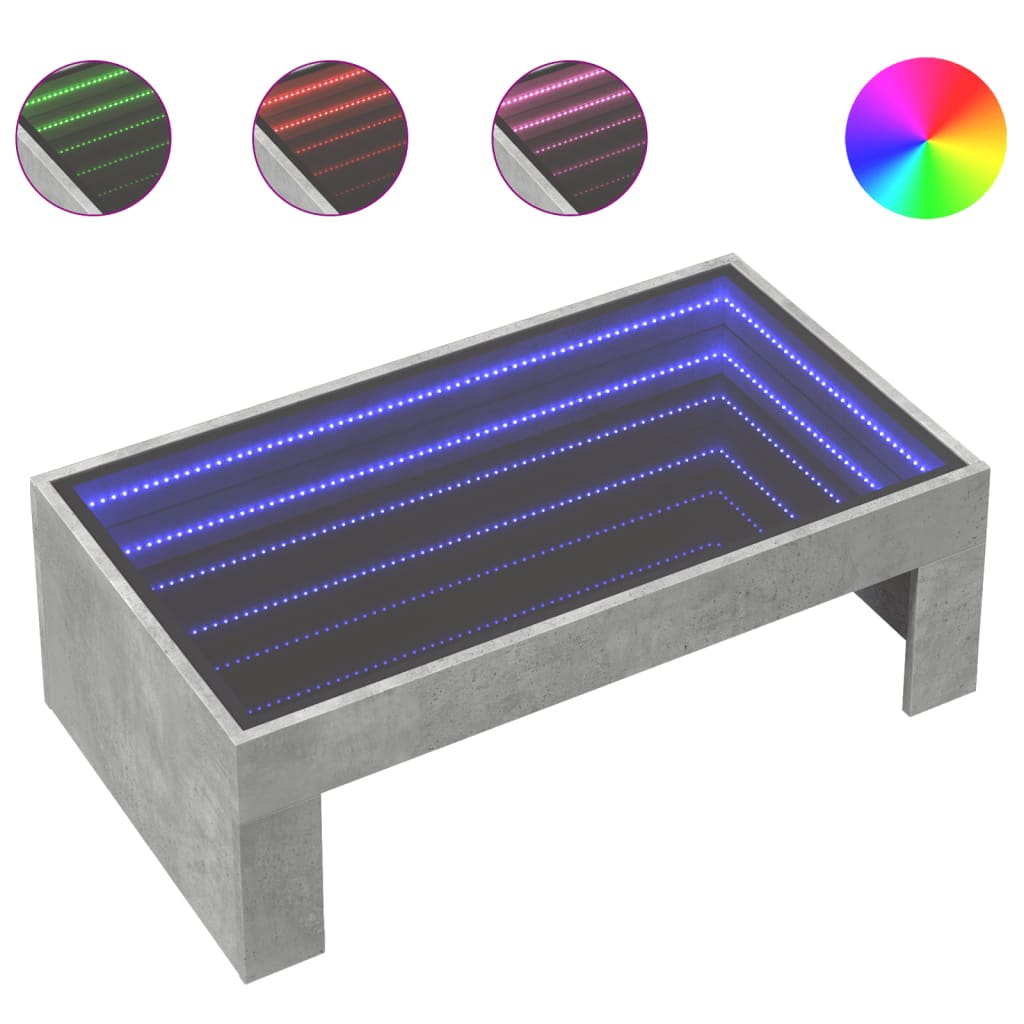 Table basse avec LED infini gris béton 90x50x30 cm - XIOS
