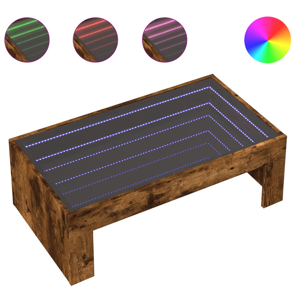 Table basse avec LED infini chêne fumé 90x50x30 cm - XIOS