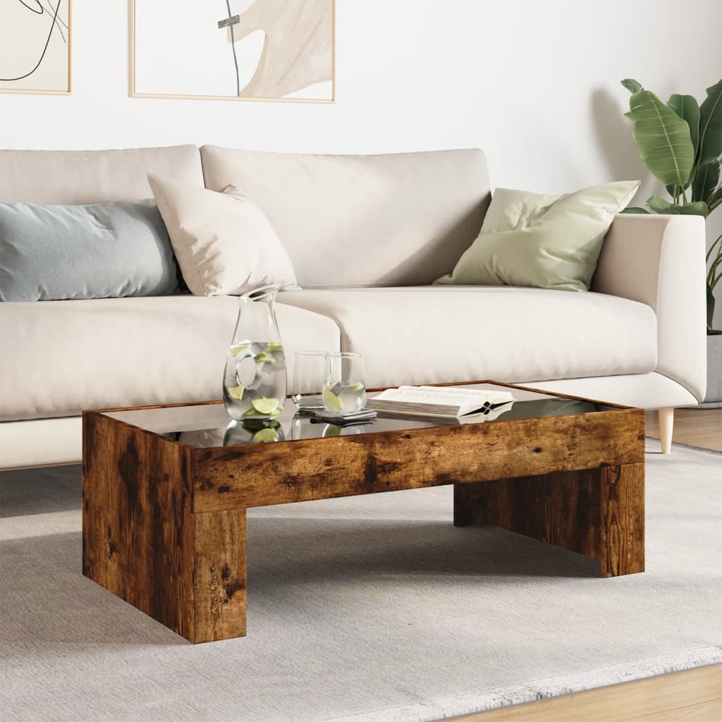 Table basse avec LED infini chêne fumé 90x50x30 cm - XIOS