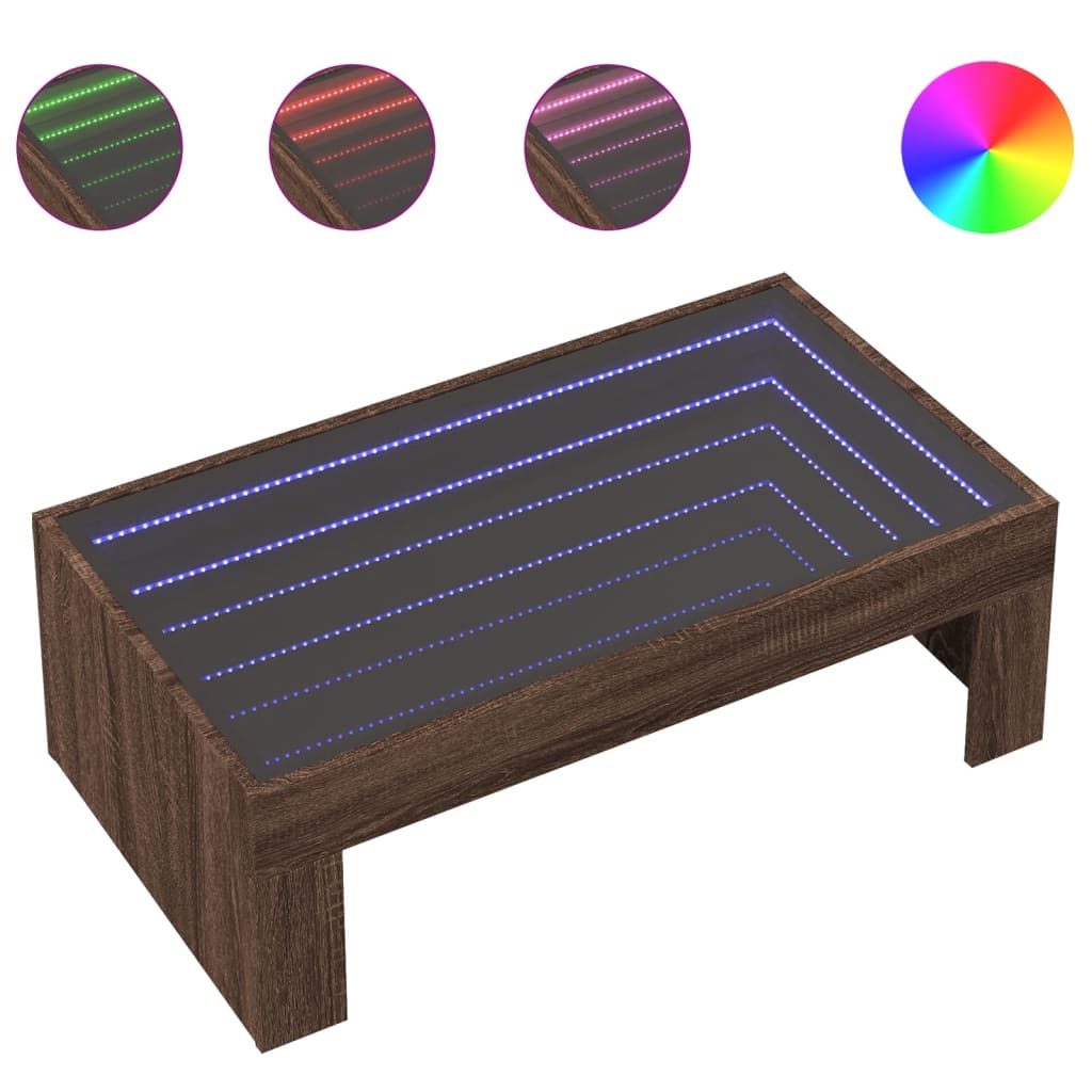 Table basse avec LED infini chêne marron 90x50x30 cm - XIOS