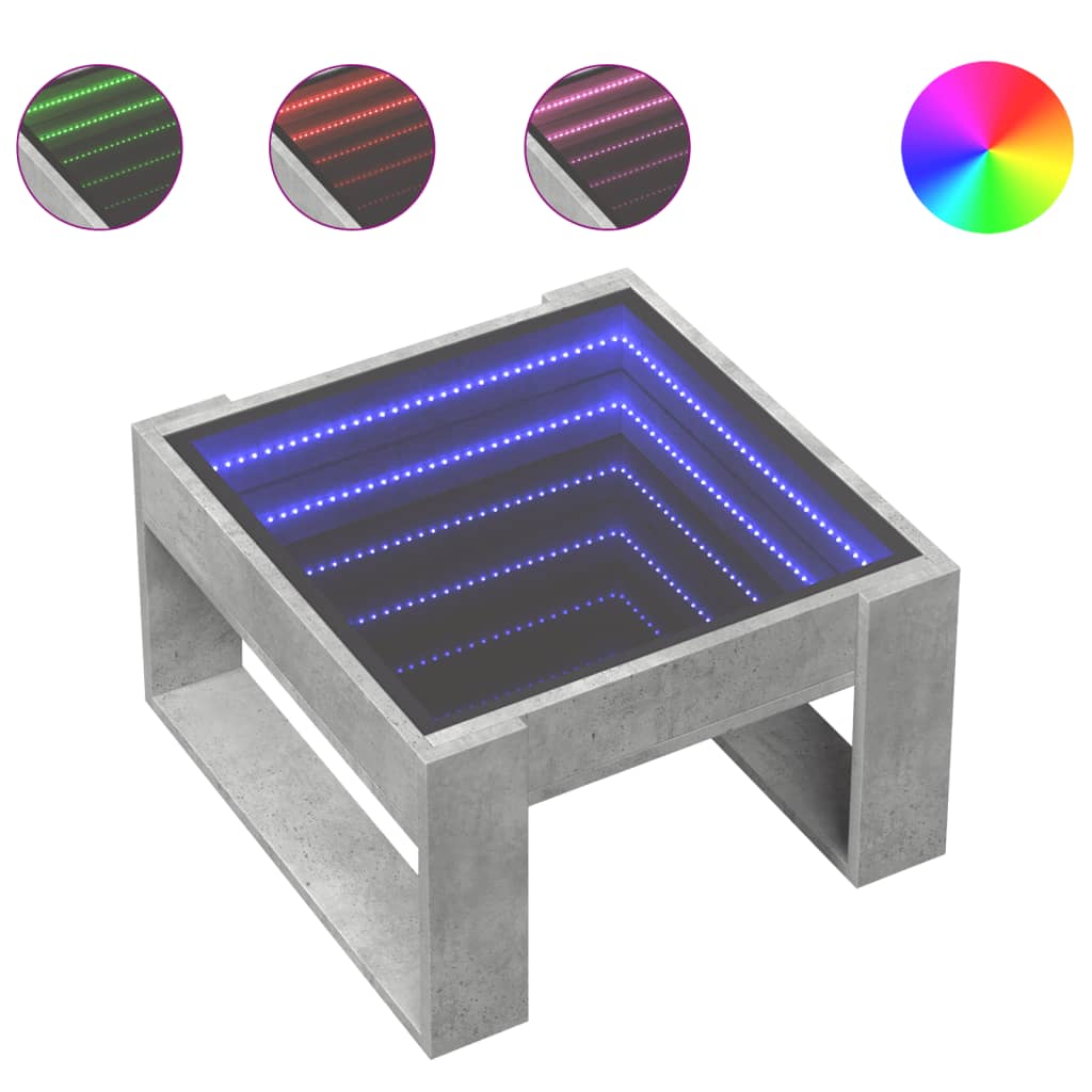 Table basse avec LED infini gris béton 50x53x30 cm - XIOS