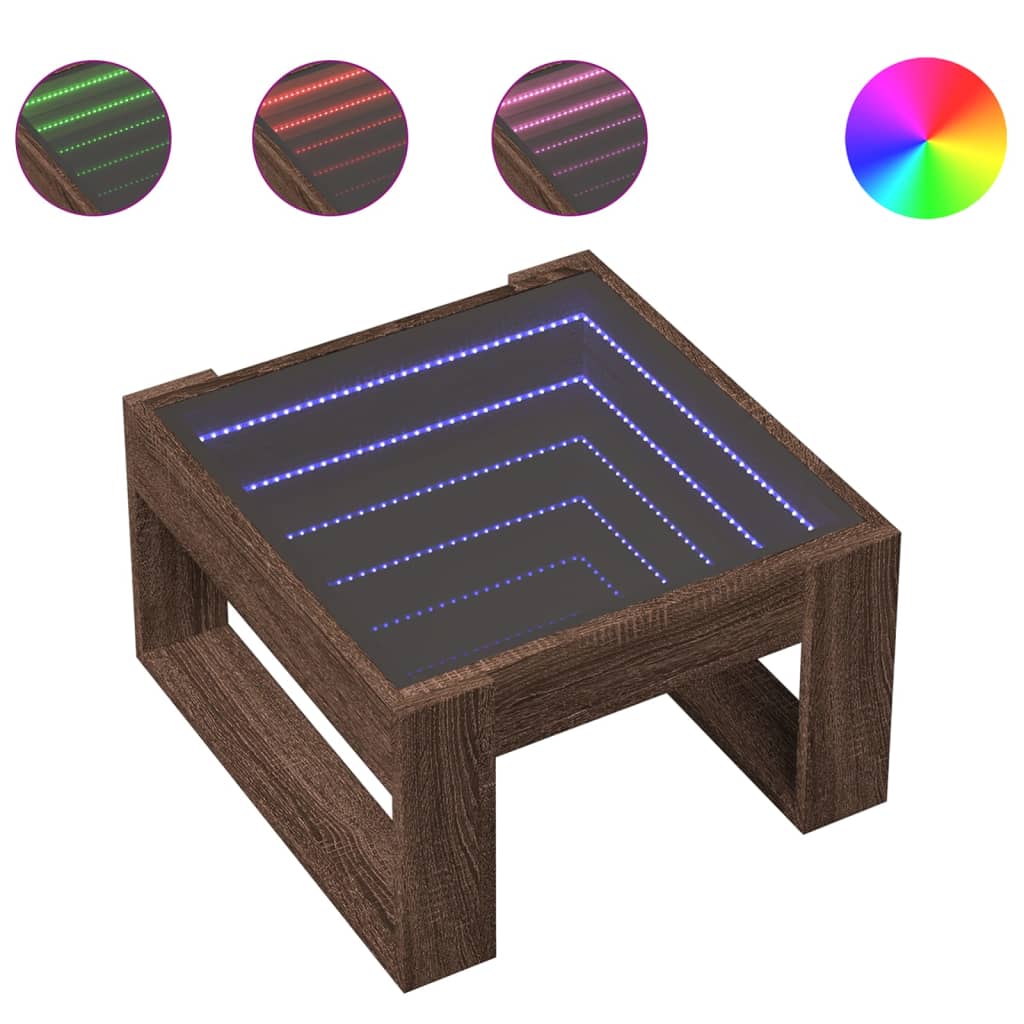 Table basse avec LED infini chêne marron 50x53x30 cm - XIOS