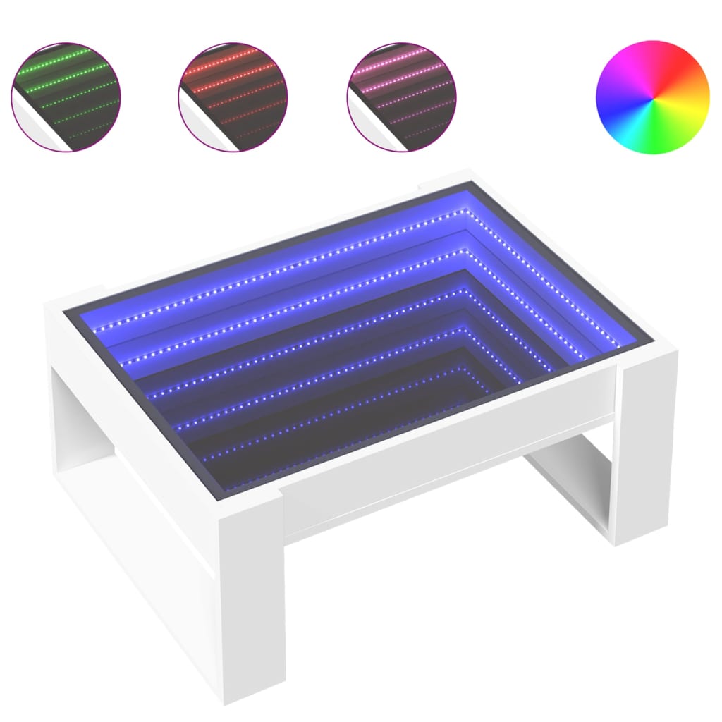 Table basse avec LED infini blanc 70x53x30 cm - XIOS