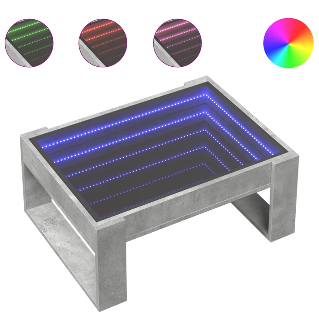 Table basse avec LED infini gris béton 70x53x30 cm - XIOS