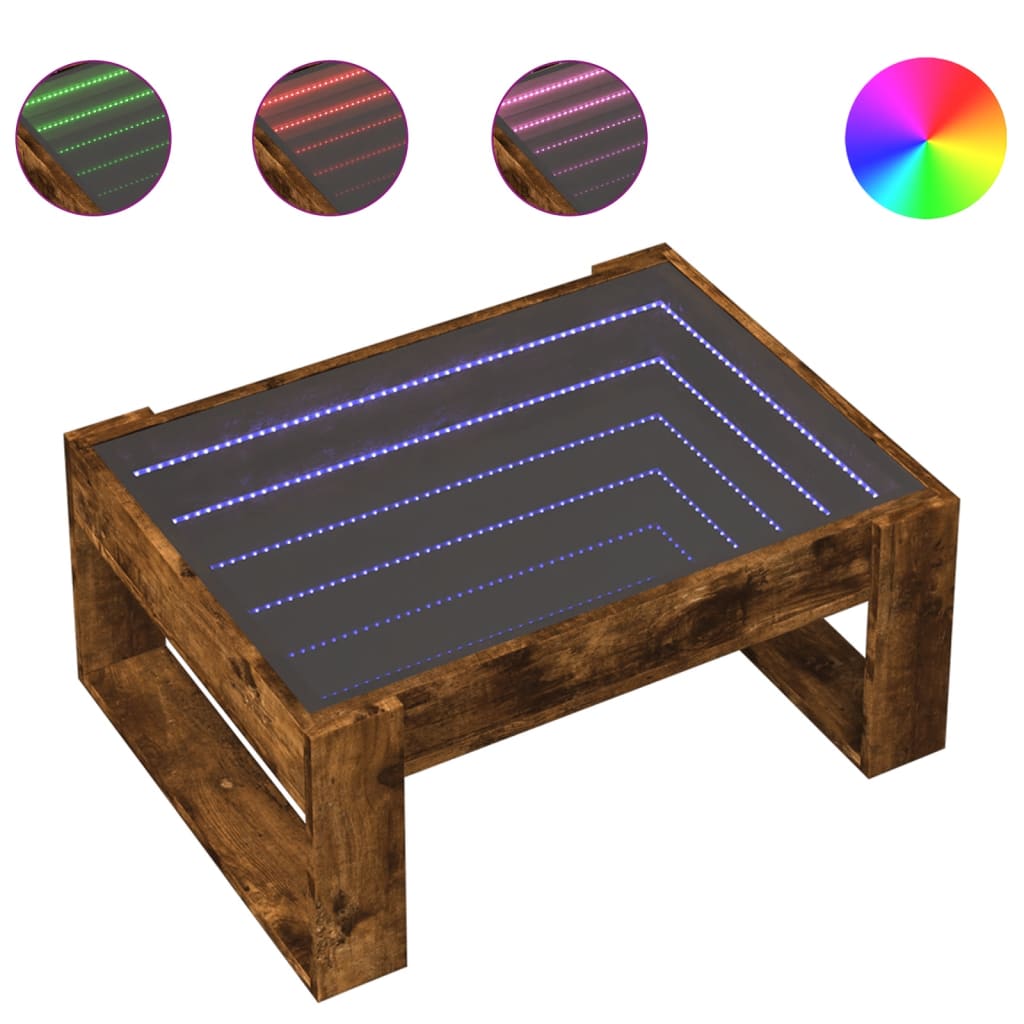 Table basse avec LED infini chêne fumé 70x53x30 cm - XIOS