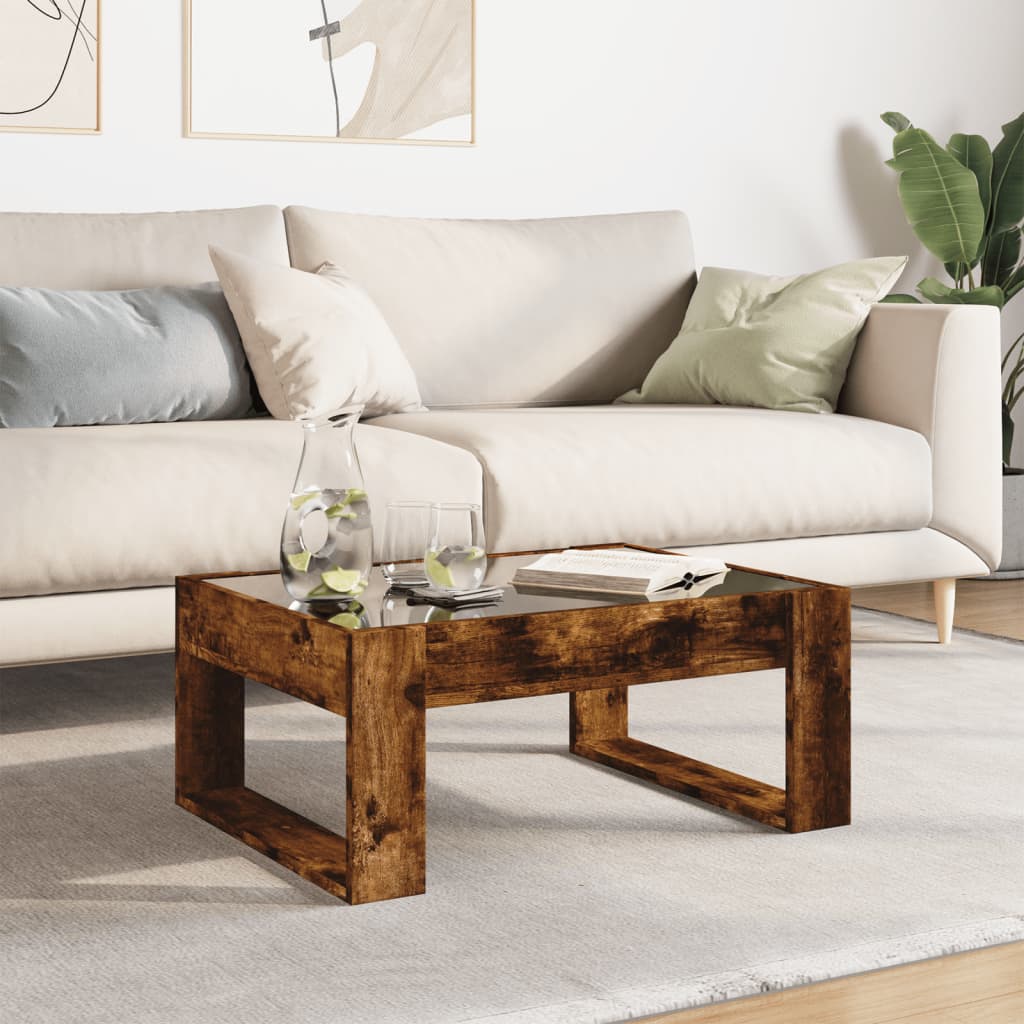 Table basse avec LED infini chêne fumé 70x53x30 cm - XIOS