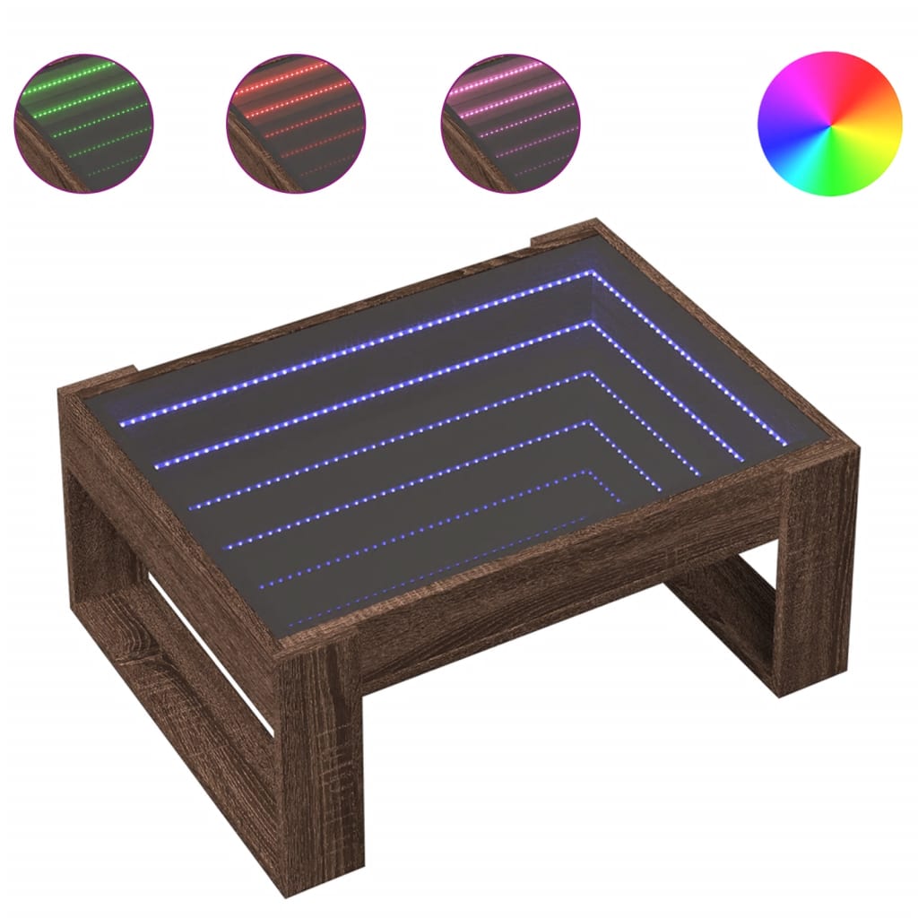 Table basse avec LED infini chêne marron 70x53x30 cm - XIOS