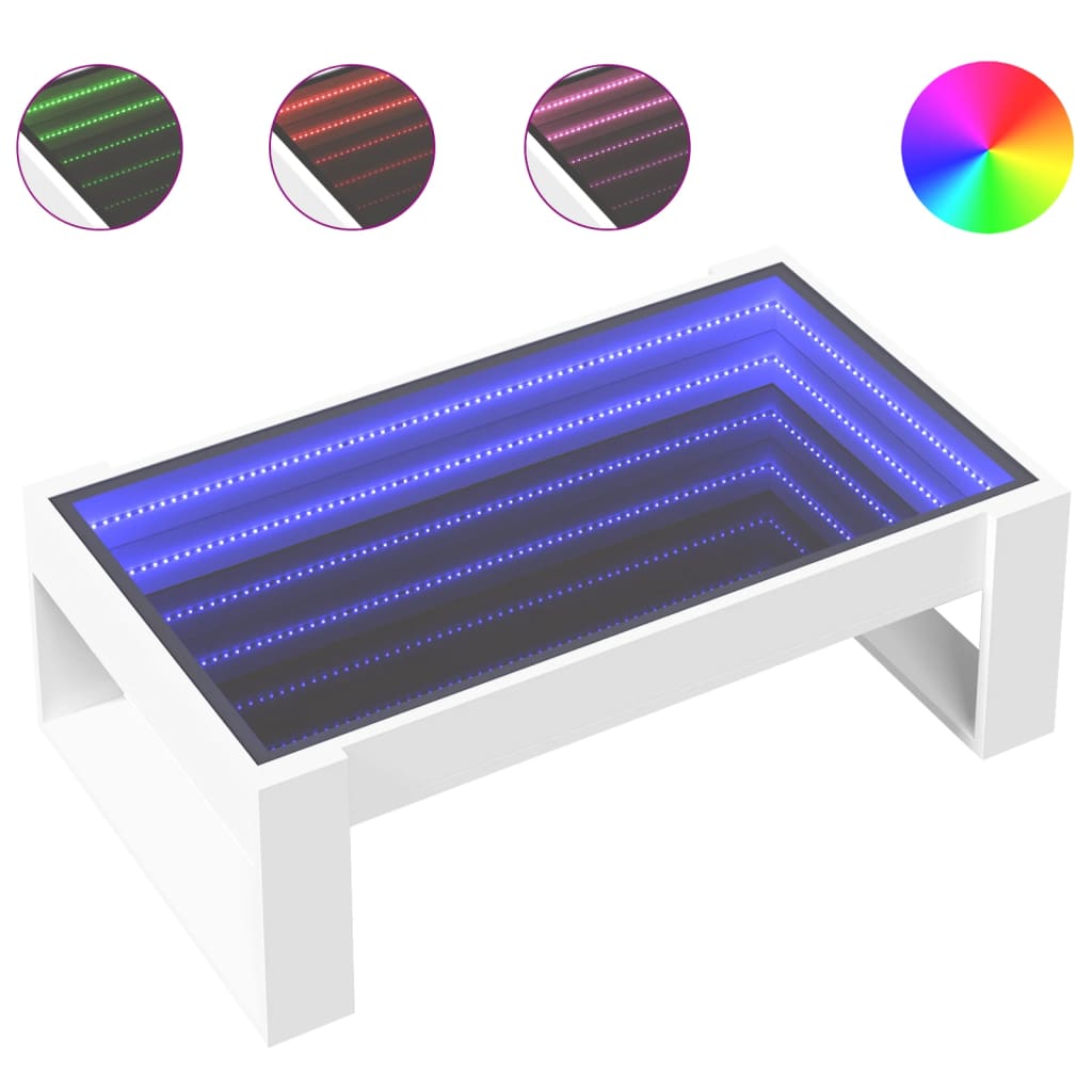 Table basse avec LED infini blanc 90x53x30 cm XIOS