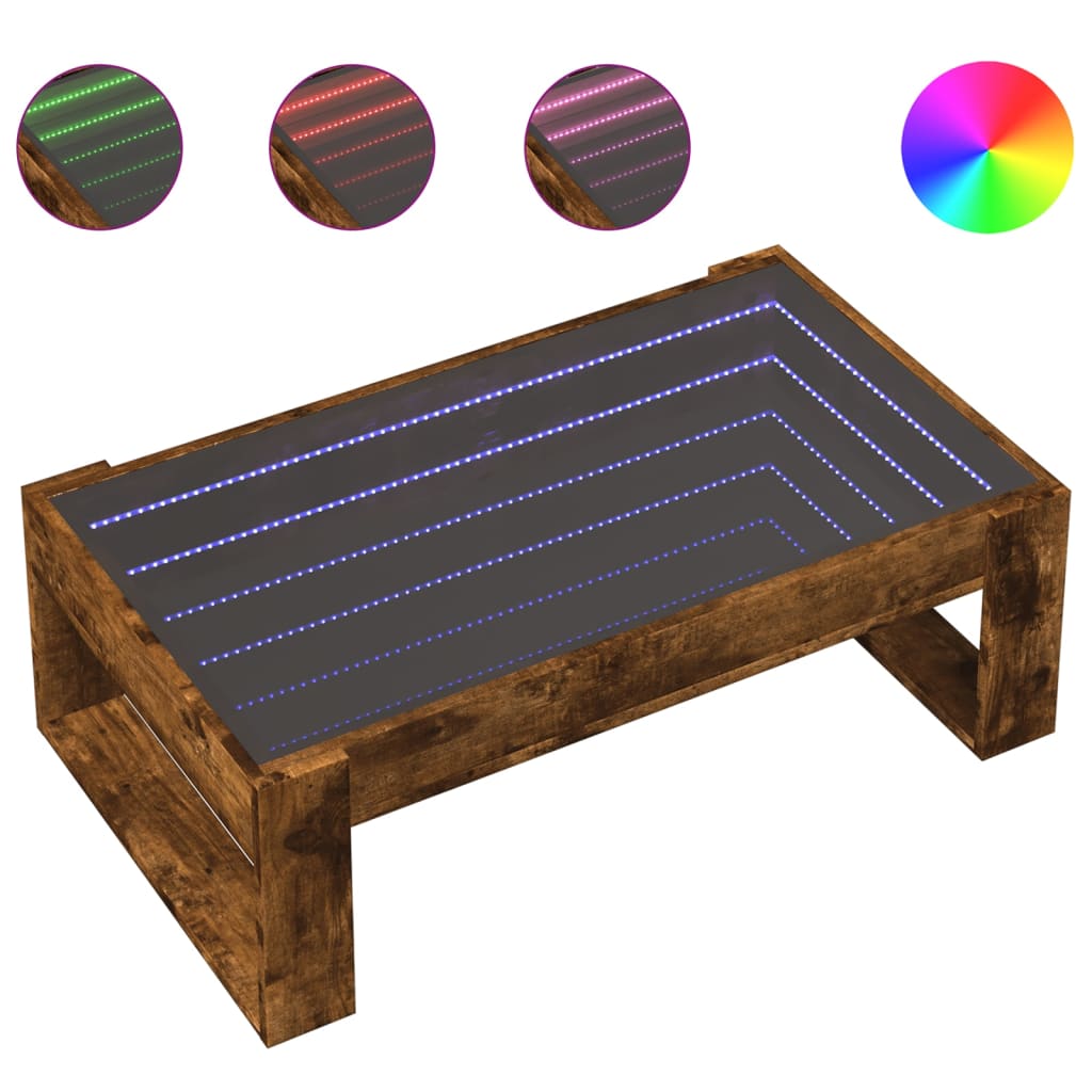 Table basse avec LED infini chêne fumé 90x53x30 cm - XIOS