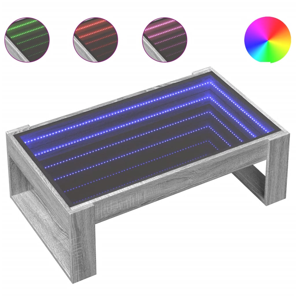 Table basse avec LED infini sonoma gris 90x53x30 cm - XIOS