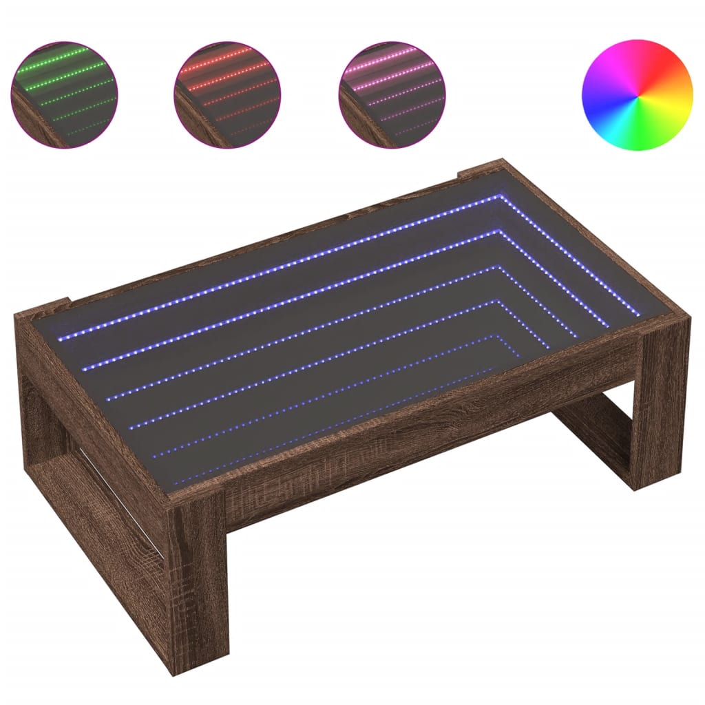 Table basse avec LED infini chêne marron 90x53x30 cm XIOS