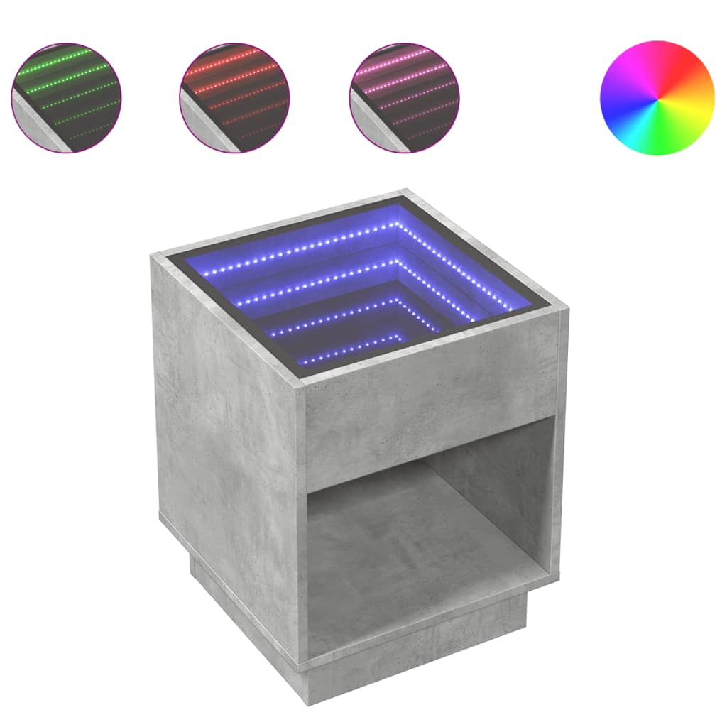 Table basse avec LED infini gris béton 40x40x50 cm - XIOS