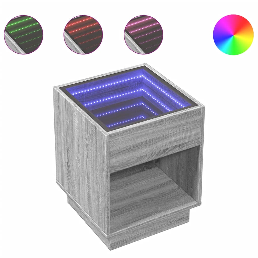 Table basse avec LED infini sonoma gris 40x40x50 cm - XIOS