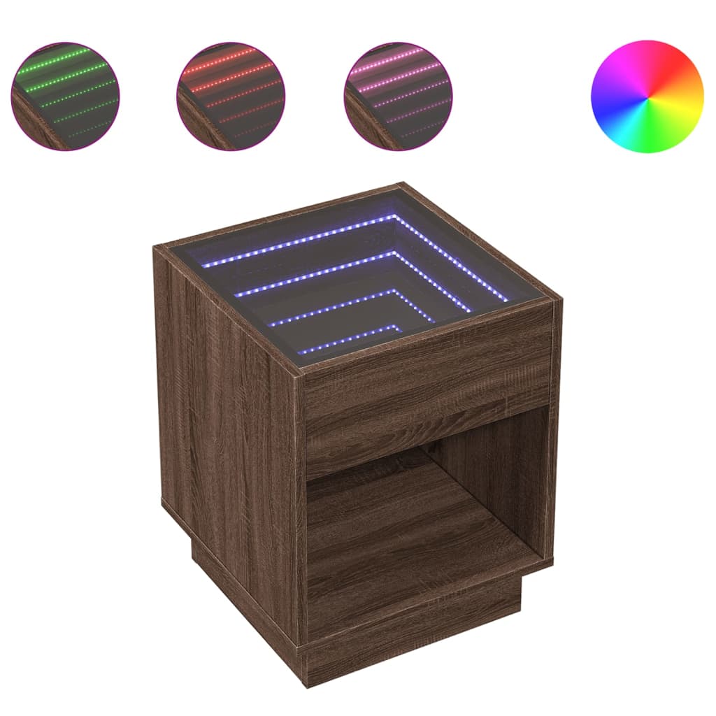 Table basse avec LED infini chêne marron 40x40x50 cm - XIOS