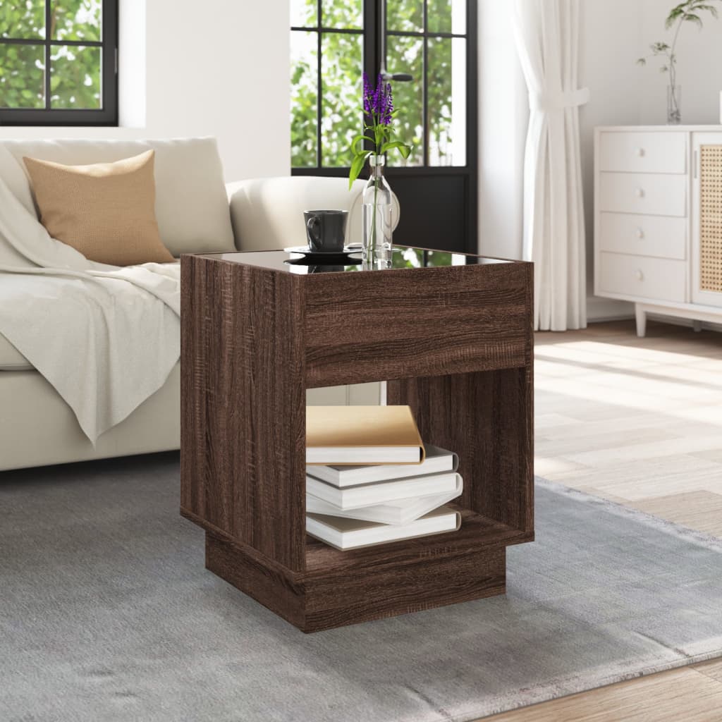 Table basse avec LED infini chêne marron 40x40x50 cm - XIOS