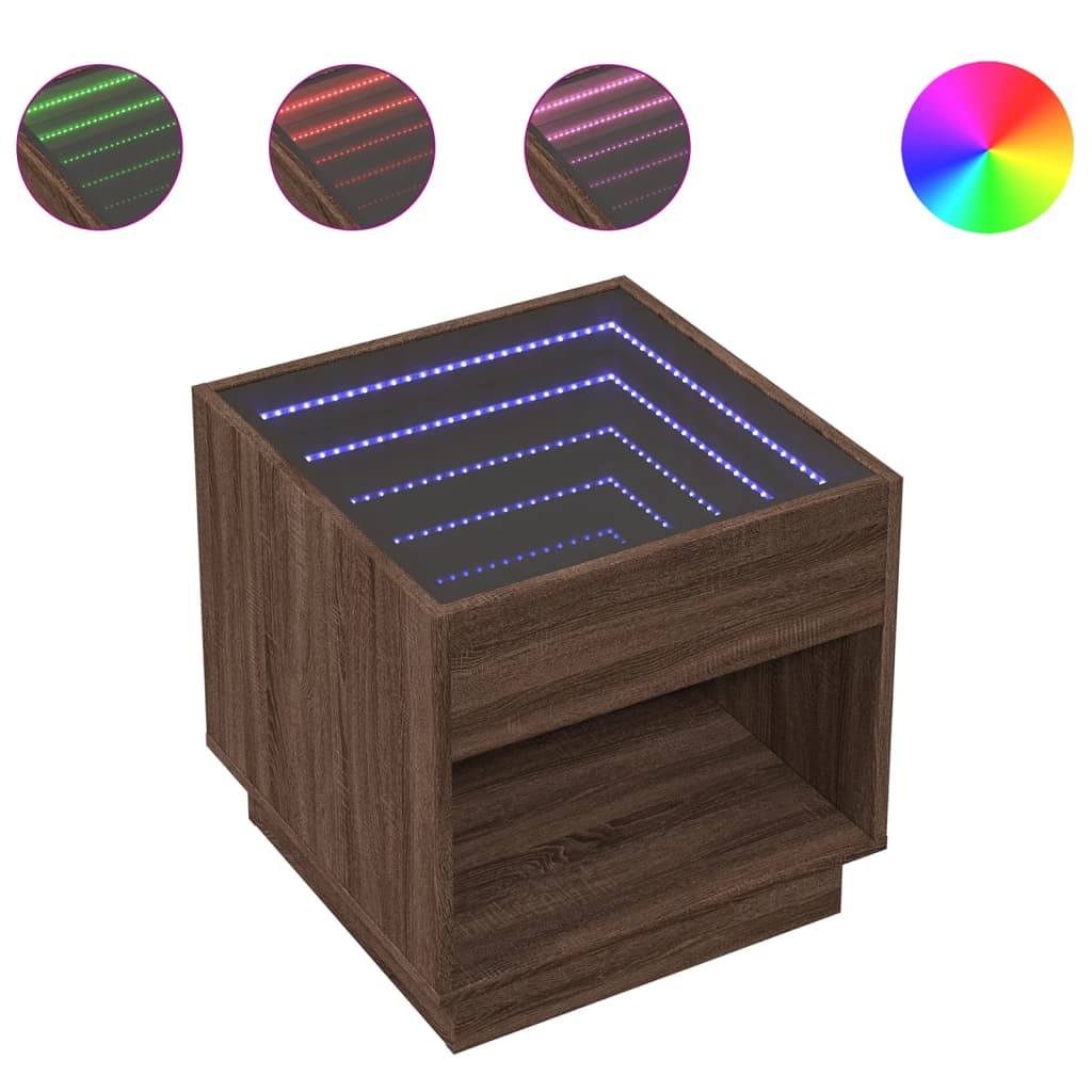 Table basse avec LED infini chêne marron 50x50x50 cm - XIOS