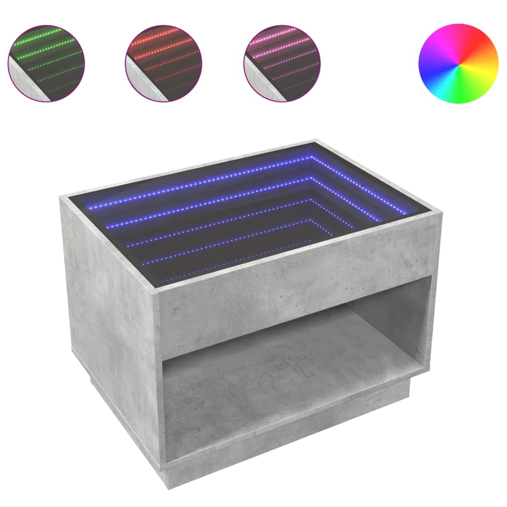Table basse avec LED infini gris béton 70x50x50 cm - XIOS
