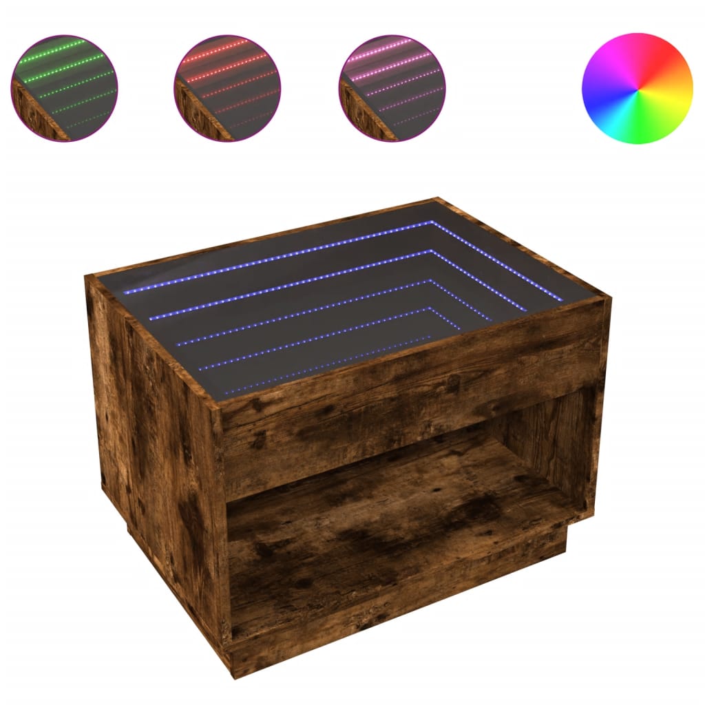 Table basse avec LED infini chêne fumé 70x50x50 cm - XIOS