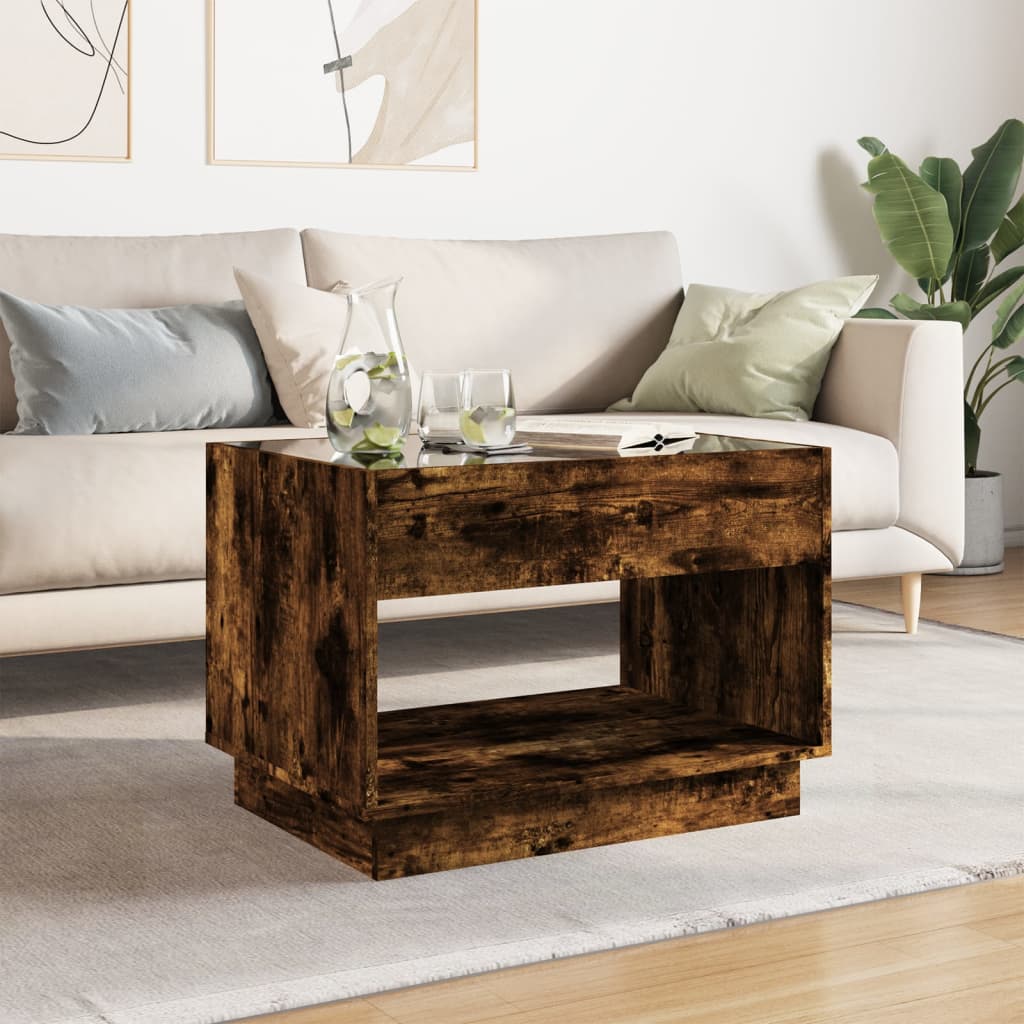 Table basse avec LED infini chêne fumé 70x50x50 cm - XIOS