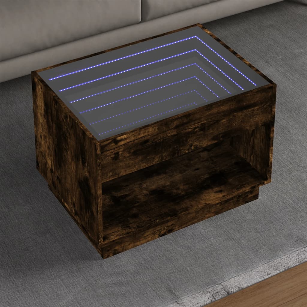 Table basse avec LED infini chêne fumé 70x50x50 cm - XIOS