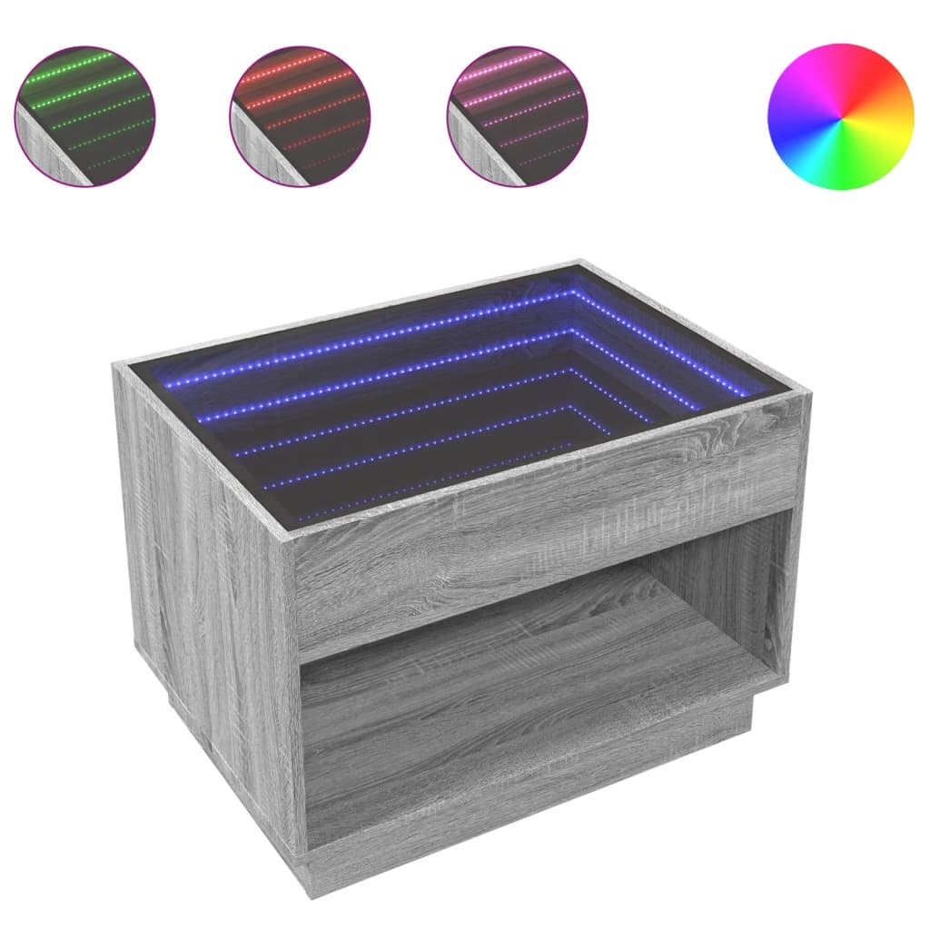 Table basse avec LED infini sonoma gris 70x50x50 cm - XIOS