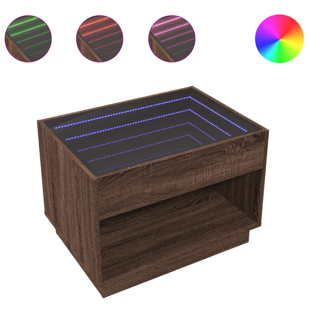 Table basse avec LED infini chêne marron 70x50x50 cm - XIOS