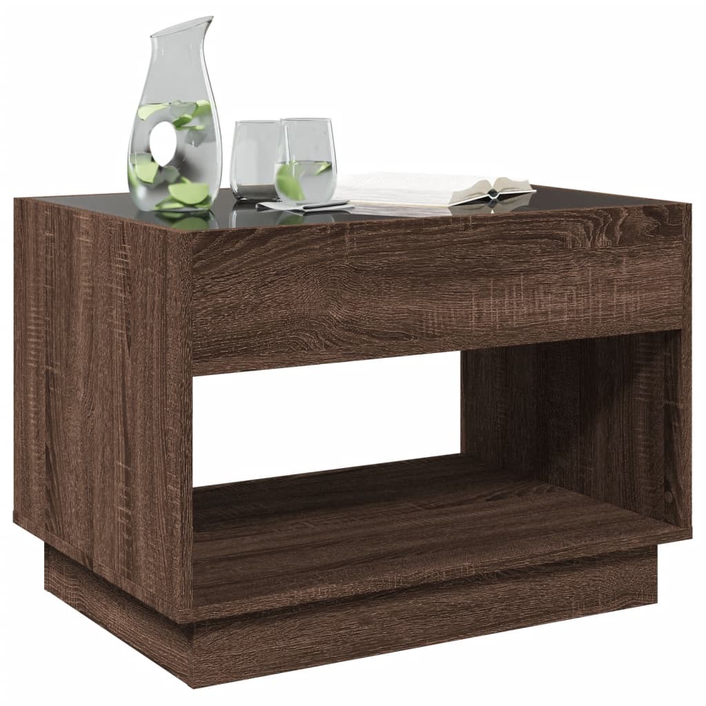 Table basse avec LED infini chêne marron 70x50x50 cm - XIOS