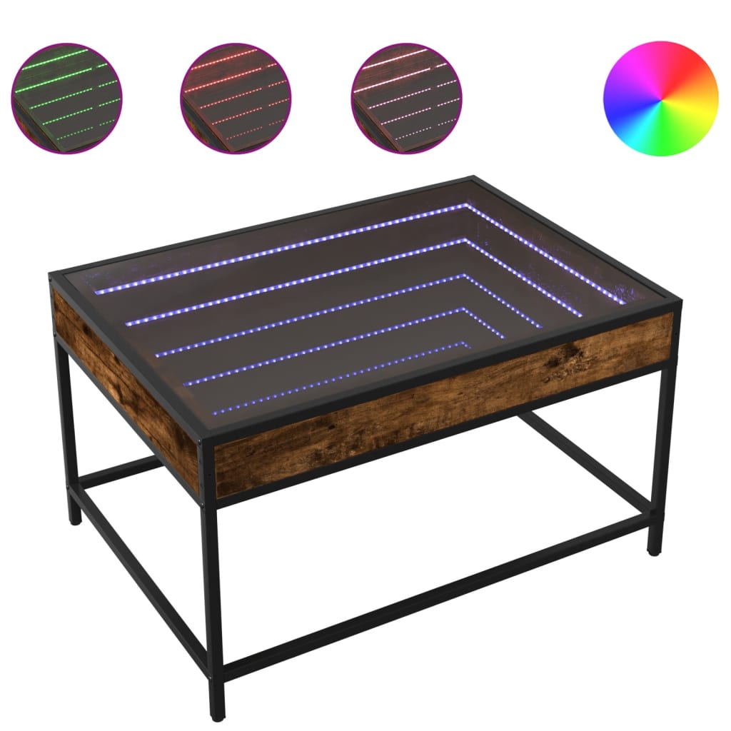 Table basse avec LED infini chêne fumé 70x50x41 cm - XIOS