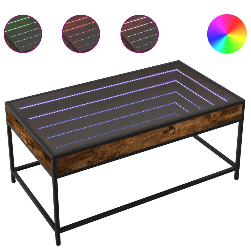 Table basse avec LED infini chêne fumé 90x50x41 cm - XIOS