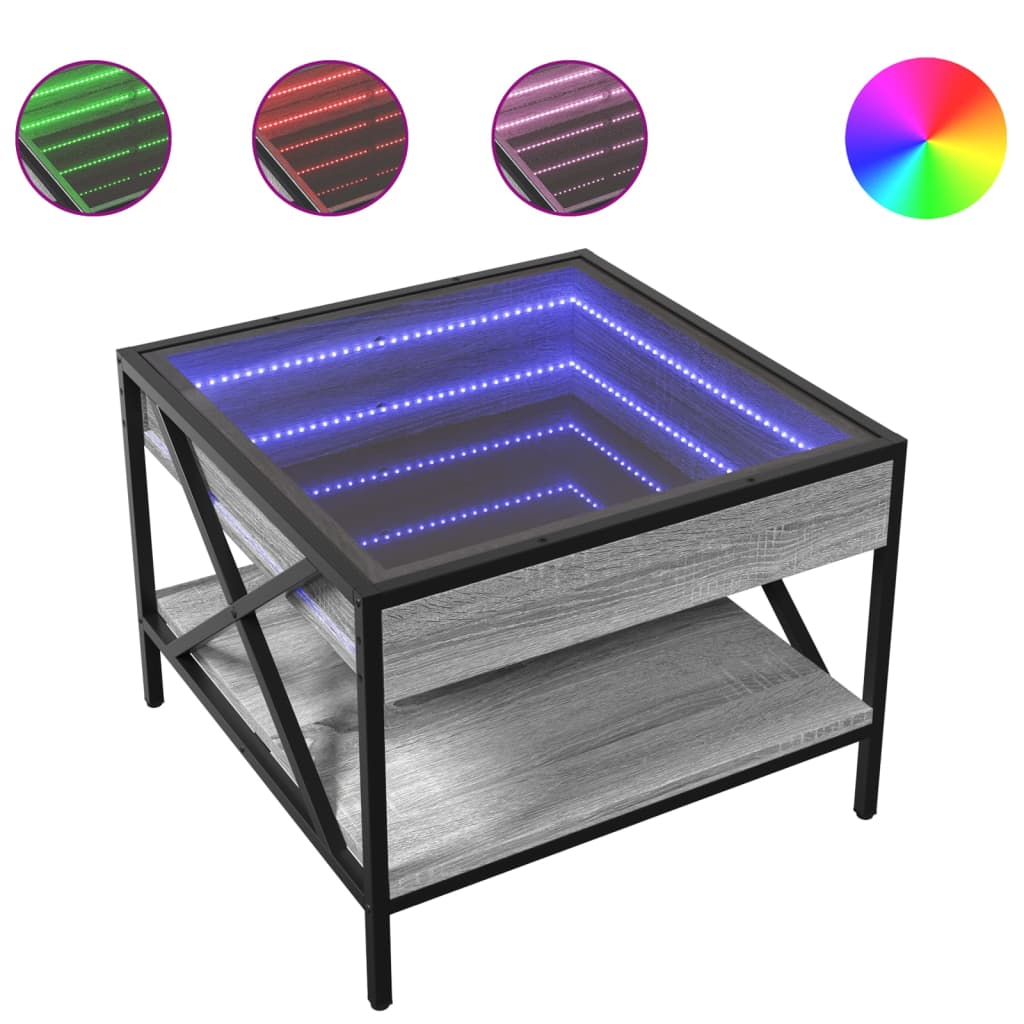 Table basse avec LED Infinity sonoma gris 50x50x38 cm - XIOS