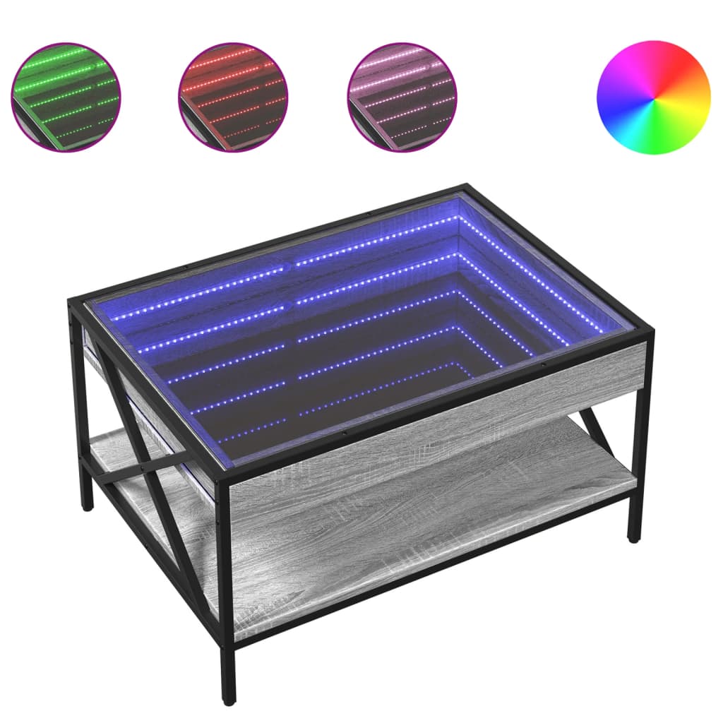 Table basse avec LED infini sonoma gris 70x50x38 cm - XIOS