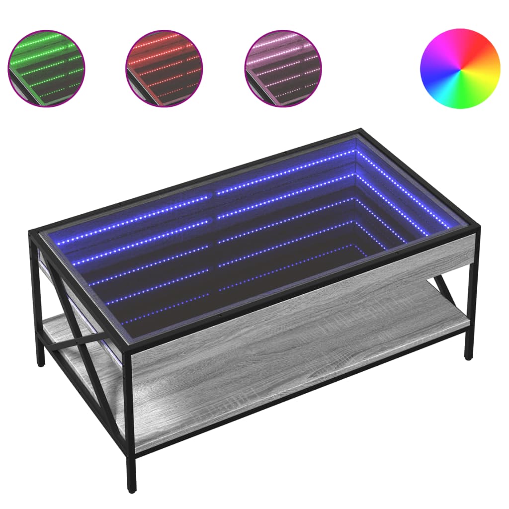 Table basse avec LED infini sonoma gris 90x50x38 cm - XIOS