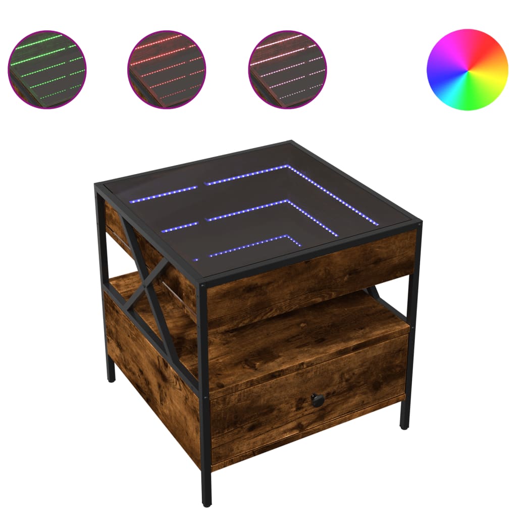 Table basse avec LED Infinity chêne fumé 50x50x51 cm - XIOS