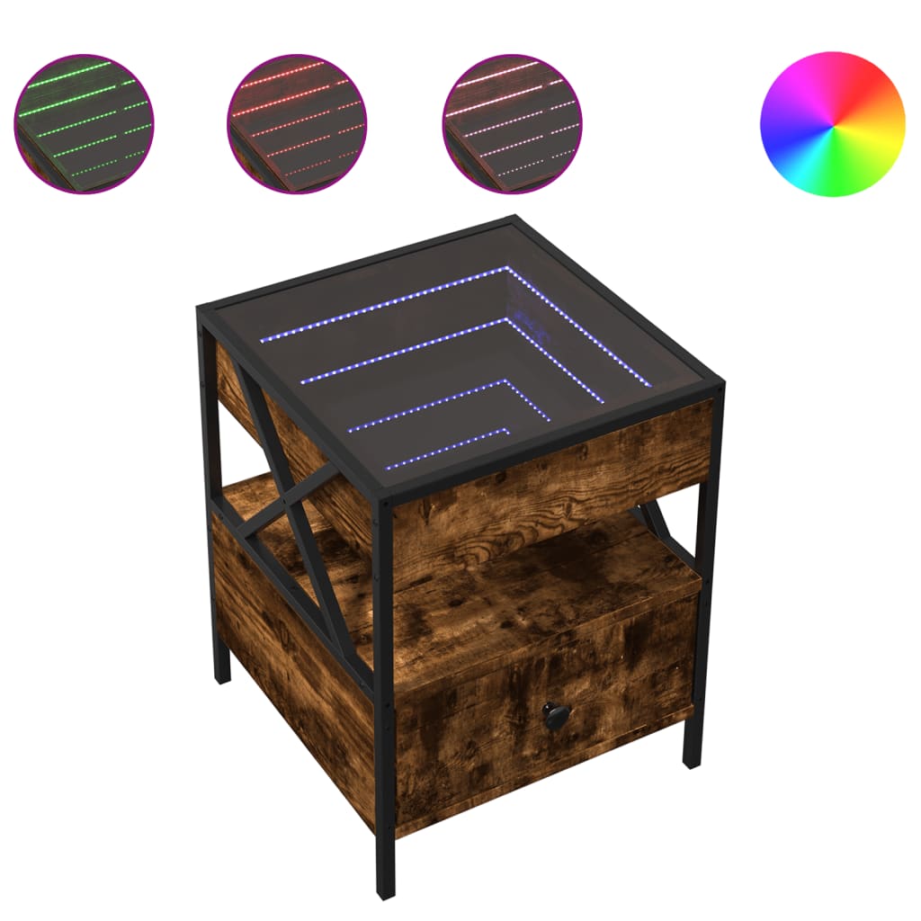 Table basse avec LED Infinity chêne fumé 40x40x51 cm - XIOS